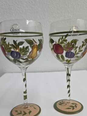 Gibson Handpainted Wine Glasses Set of (2) Harvest Fruit
